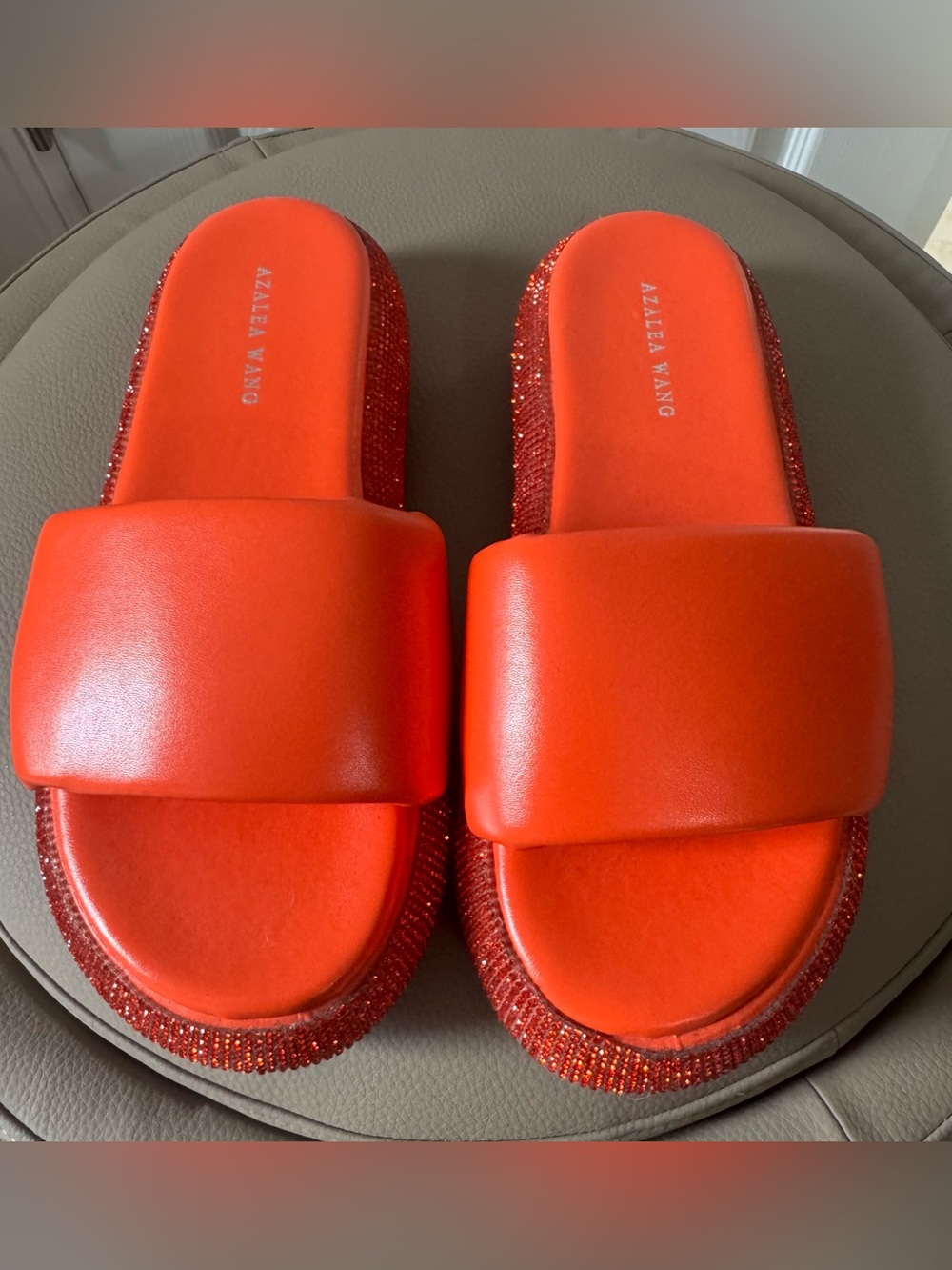 Azalea Wang Orange Padded Slide Mules with Embellished Platform